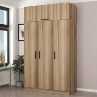 Minar 4-Door Wardrobe - Oak, Melamine Coated Particle Board alternate view