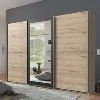 Minden Wide Wardrobe with Sliding Doors - Hickory Oak, Graphite