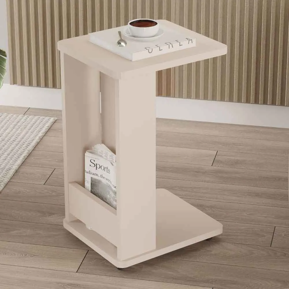 Mini Side Table with Magazine Rack - Sand, Melamine Particleboard product
