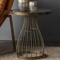 Minnesota Round Side Table - Black Glass, Bronze Frame