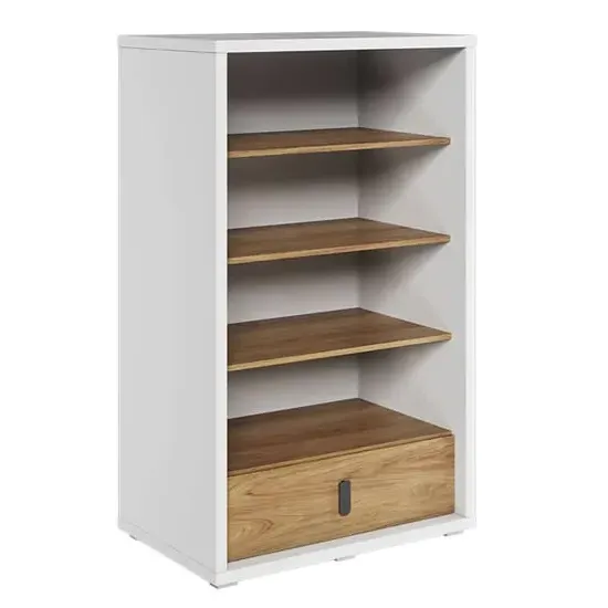 Minot 3 Shelf Bookcase with Drawer - Natural, Hickory Oak