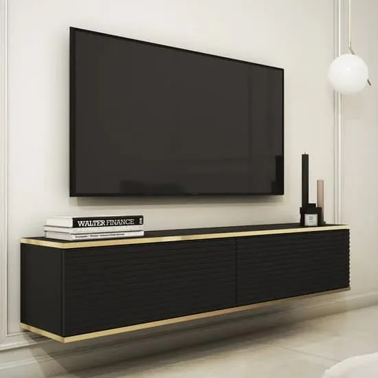 Minsk Floating TV Stand with 2 Doors - Black