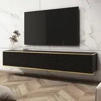 Minsk Floating TV Stand with 3 Doors - Black