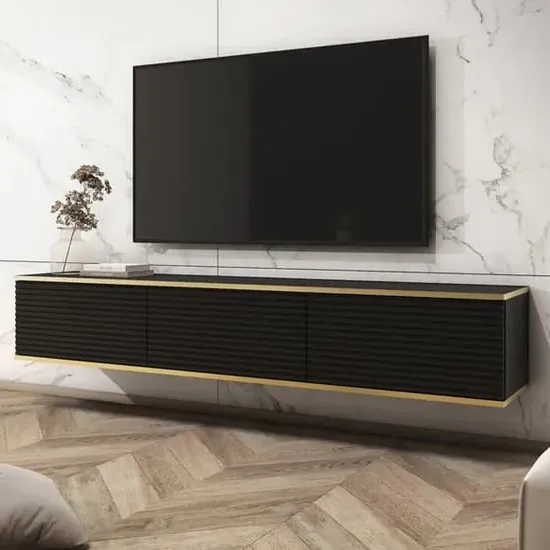 Minsk Floating TV Stand with 3 Doors - Black