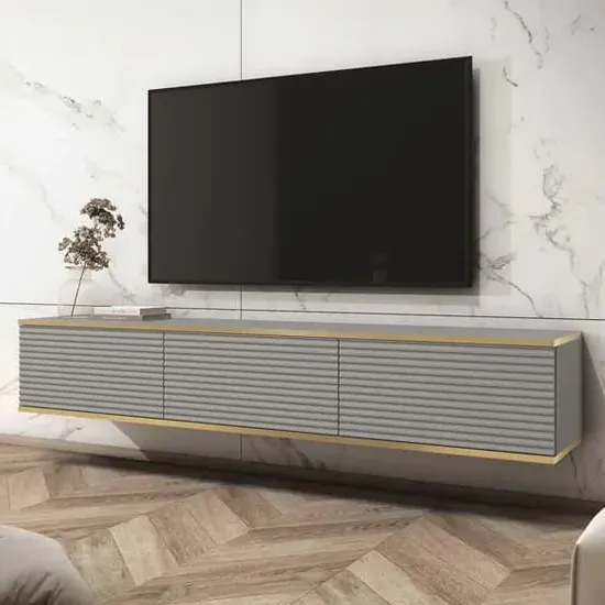 Minsk Floating TV Stand with 3 Doors - Grey