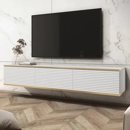 Minsk Floating TV Stand with 3 Doors - White