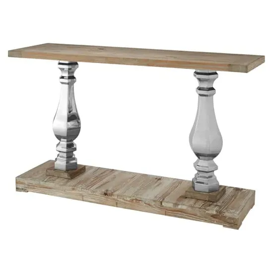 Mintaka Console Table with Silver Legs - Natural, Pine Wood image