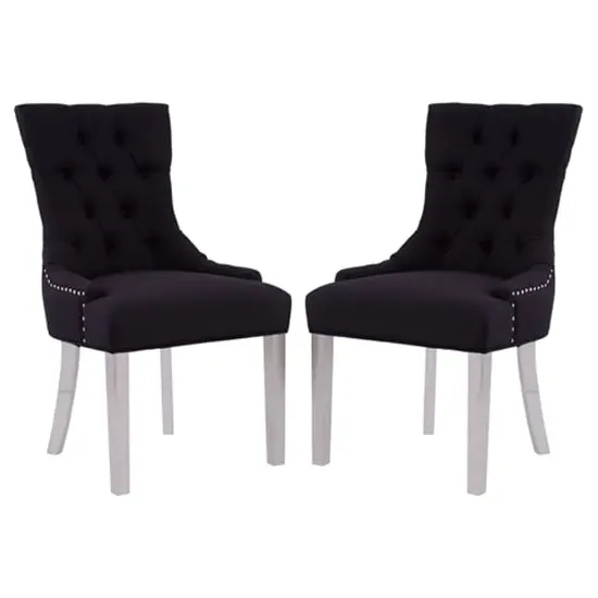 Mintaka Dining Chairs with Chrome Legs - Black, Velvet image