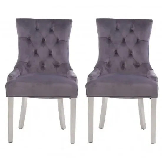 Mintaka Dining Chairs with Chrome Legs - Grey, Velvet