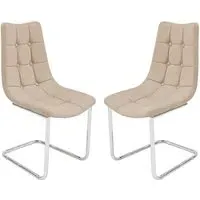 Mintaka Dining Chairs with Quilted Design - Beige, Faux Leather