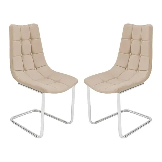 Mintaka Dining Chairs with Quilted Design - Beige, Faux Leather image