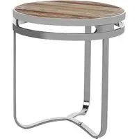 Mintaka Round Side Table with Silver Frame - Natural, Pine