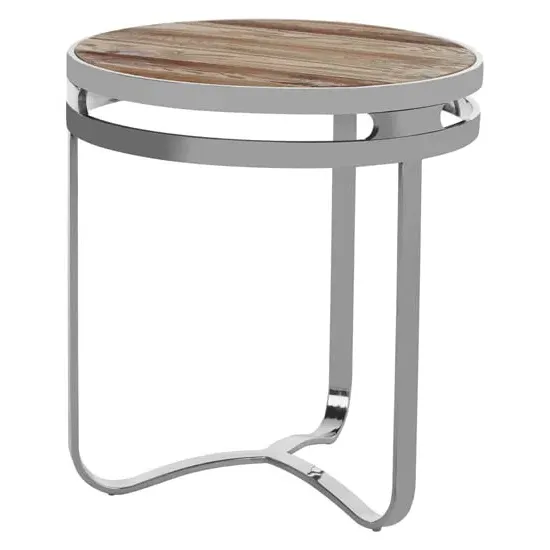 Mintaka Round Side Table with Silver Frame - Natural, Pine