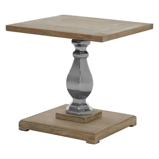 Mintaka Square Side Table with Silver Legs - Natural, Pine image
