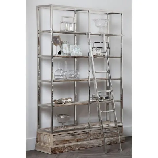 Mintaka Wooden Display Unit with Ladder - Natural, Silver image