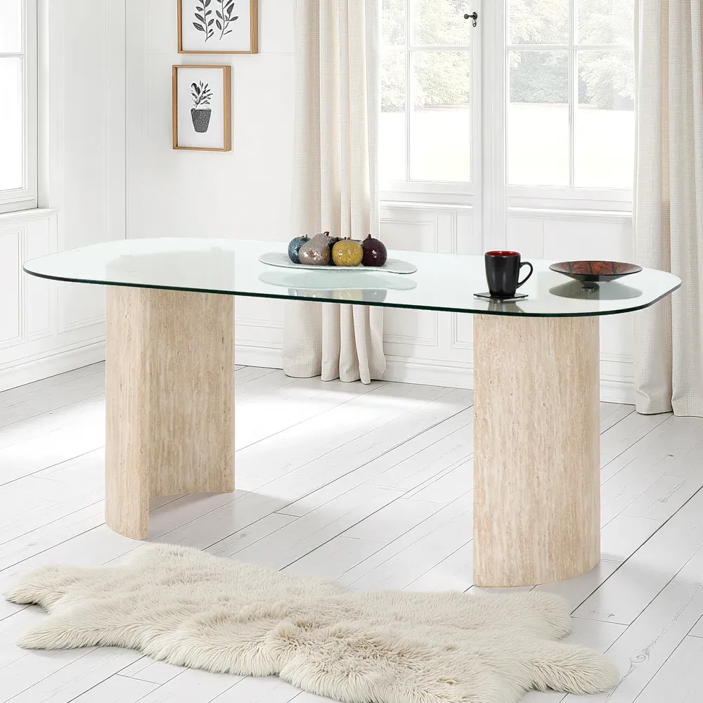 Mirano Dining Table - Cream Marble Effect, Glass product