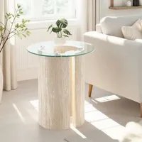 Mirano Side Table - Cream Marble Effect, Clear Glass alternate view
