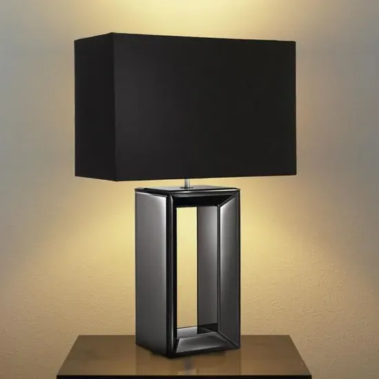 Mirror Table Lamp with Mirrored Base - Black