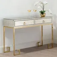 Mirzam Antique Mirrored Console Table with Drawers - Gold