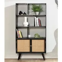Mixco Bookshelf with Storage - Black, Mango Wood