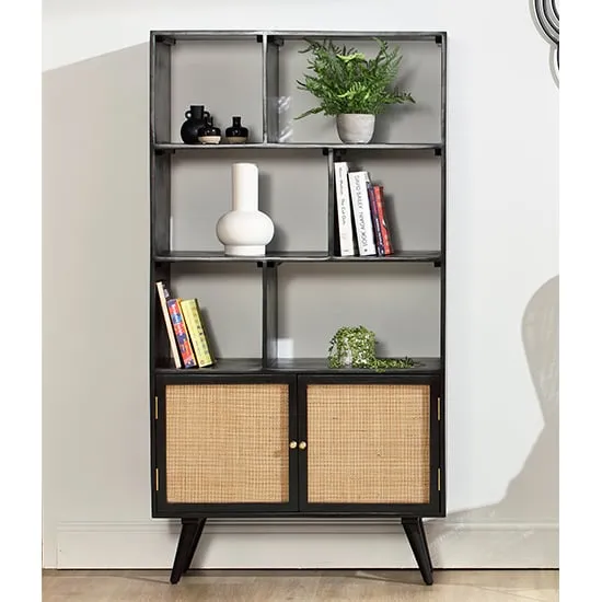 Mixco Bookshelf with Storage - Black, Mango Wood