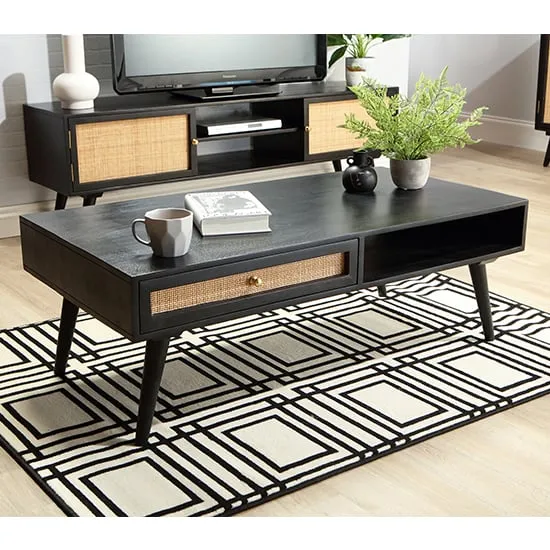Mixco Coffee Table with Drawer - Black, Mango Wood