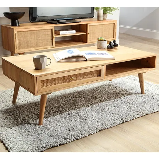 Mixco Coffee Table with Drawer - Natural, Mango Wood