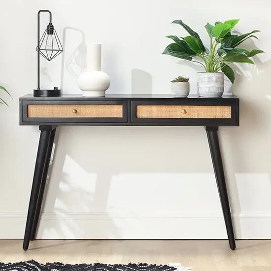 Mixco Console Table with 2 Drawers - Black, Mango Wood image