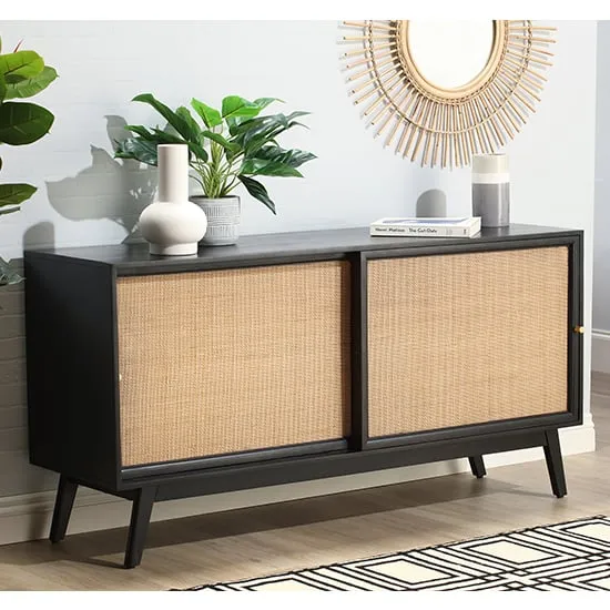 Mixco Sliding Door Sideboard - Black, Mango Wood