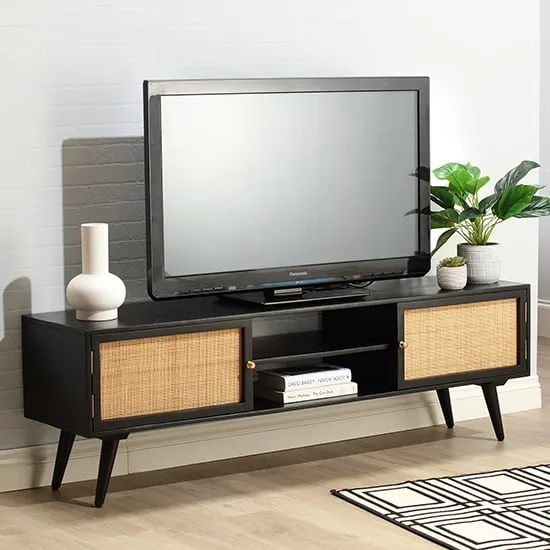 Mixco TV Stand with 2 Doors - Black, Mango Wood