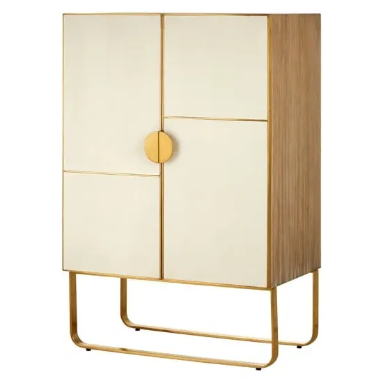 Modeco Bar Storage Cabinet with 2 Doors - Gold, Oak Wood