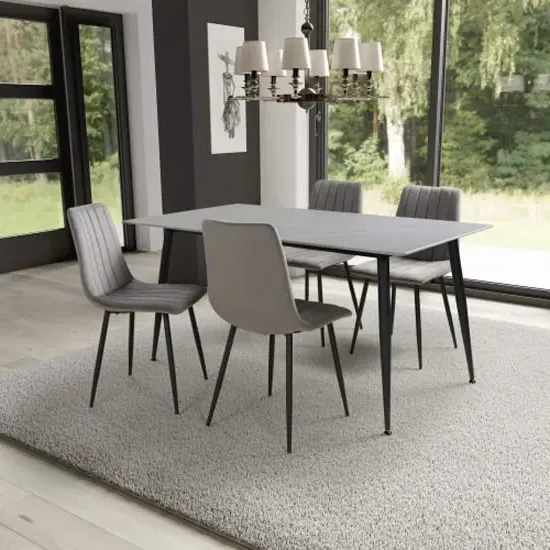 Modico Large Dining Set with 4 Leuven Chairs - Grey, Ceramic image