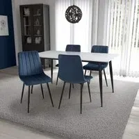Modico Large Dining Table with 4 Leuven Chairs - White, Ceramic