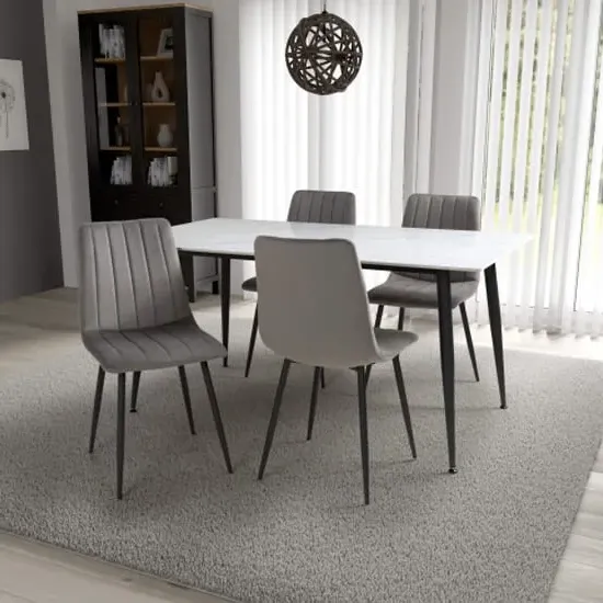 Modico Large Dining Table with 4 Leuven Chairs - White, Ceramic
