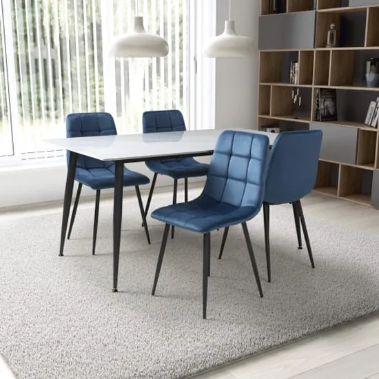 Modico Large Dining Table with 4 Massa Chairs - White, Ceramic