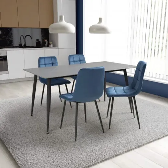 Modico Large Rectangular Dining Set with 4 Massa Chairs - Grey, Ceramic