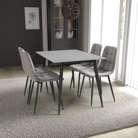 Modico Small Dining Set with 4 Massa Chairs - Grey, Ceramic