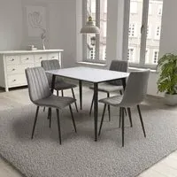 Modico Small Dining Table with 4 Leuven Chairs - White, Ceramic
