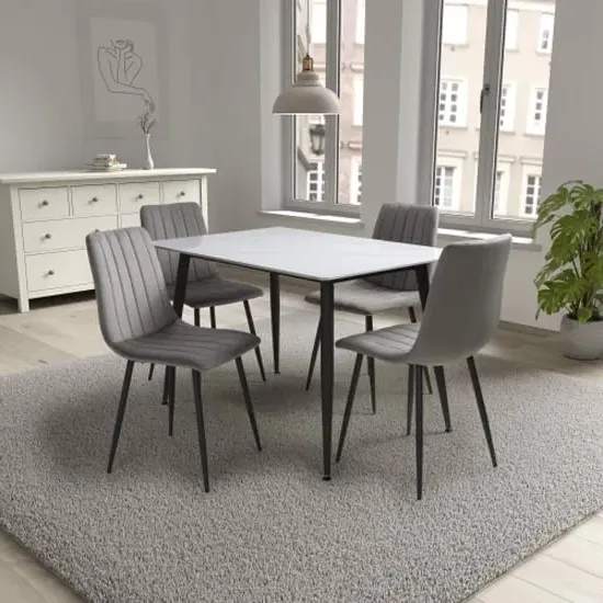 Modico Small Dining Table with 4 Leuven Chairs - White, Ceramic