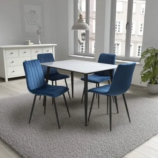 Modico Small Dining Table with 4 Leuven Chairs - White, Ceramic