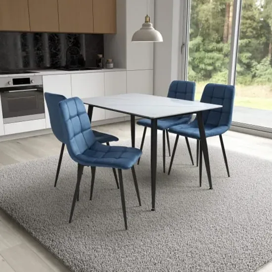 Modico Small Dining Table with 4 Massa Chairs - White, Ceramic