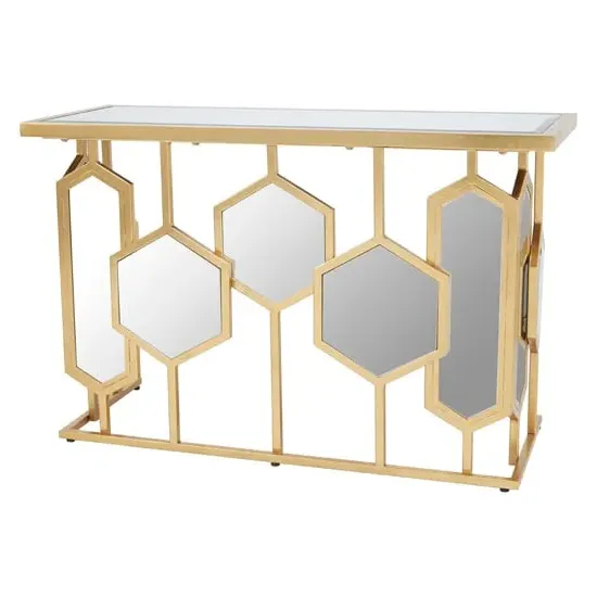 Moldovan Console Table with Hexagonal Mirrors - Gold