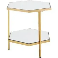 Moldovan Hexagonal Side Table with Gold Frame - Gold, Glass