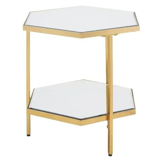 Moldovan Hexagonal Side Table with Gold Frame - Gold, Glass image