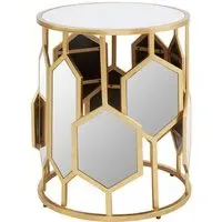 Moldovan Round Side Table with Hexagonal Mirrors - Gold