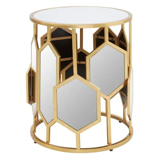 Moldovan Round Side Table with Hexagonal Mirrors - Gold image