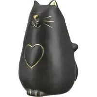 Moline Ceramics Cat Kitty With Heart Sculpture - Black