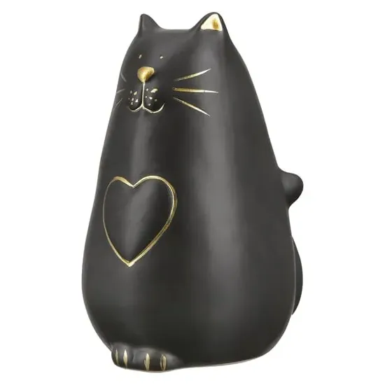 Moline Ceramics Cat Kitty With Heart Sculpture - Black image