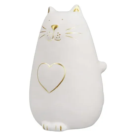 Moline Ceramics Cat Kitty With Heart Sculpture - White