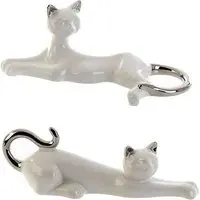 Moline Ceramics Cat Mil Ly Sculpture - White, Silver